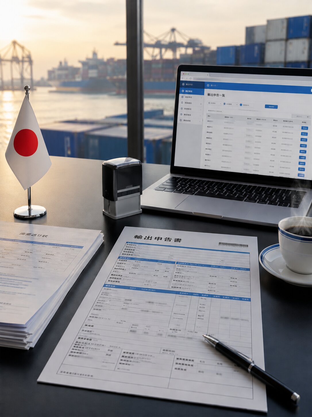 Customs clearance documentation and shipping containers